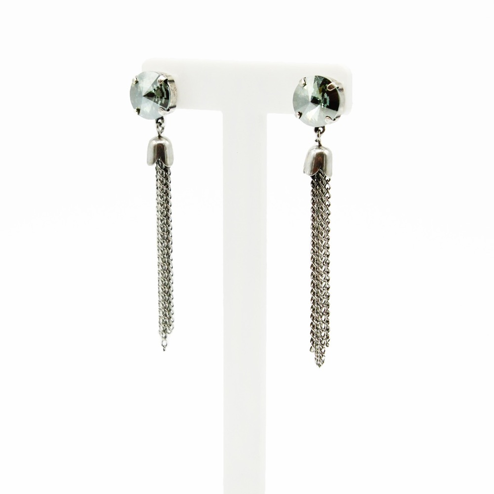 Silver Chain Tassel Earrings | Crystal Stud Dangle | Statement Fringe Earrings